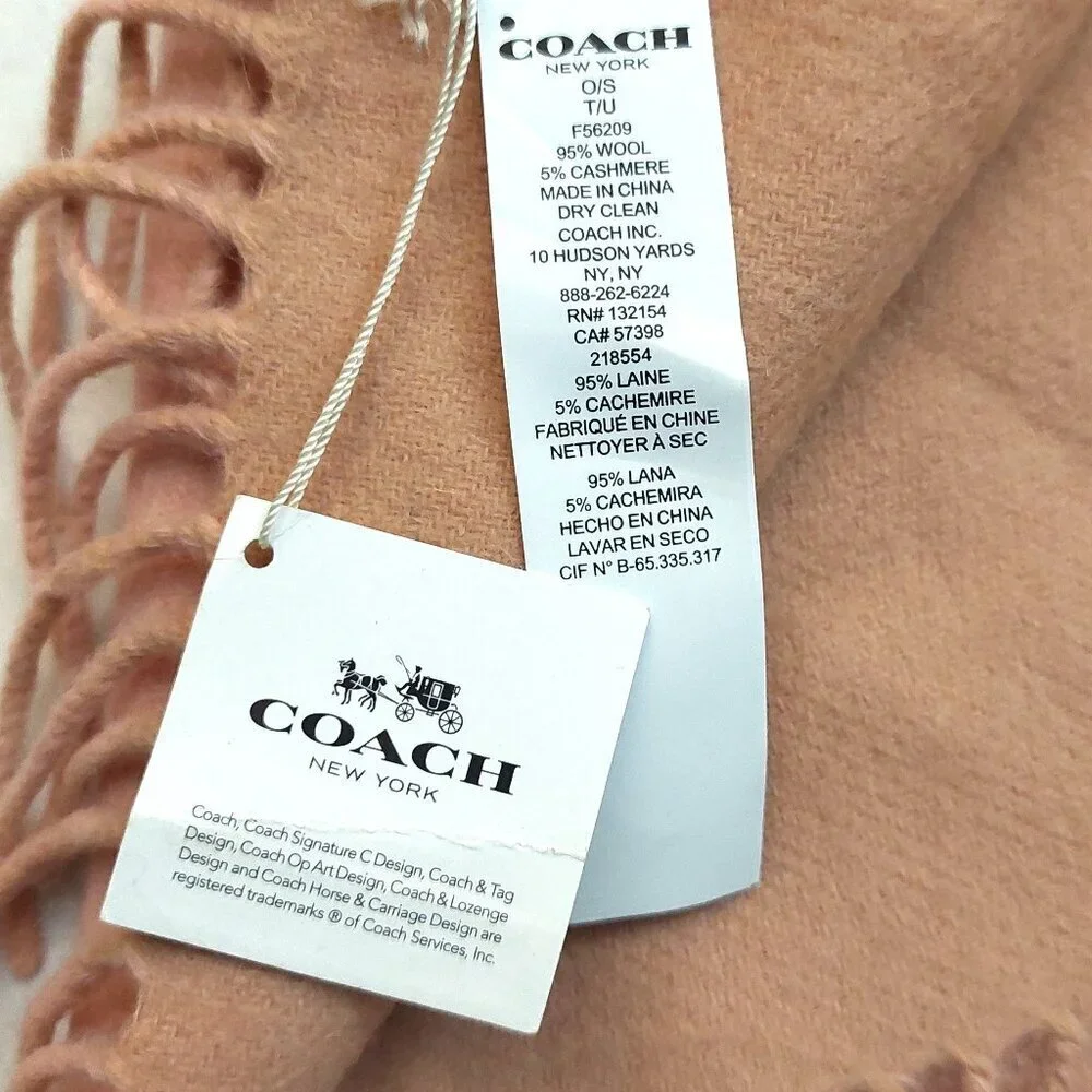 COACH Classic Vintage Pink Tan Reversible Wool & Cashmere Scarf VWT $175